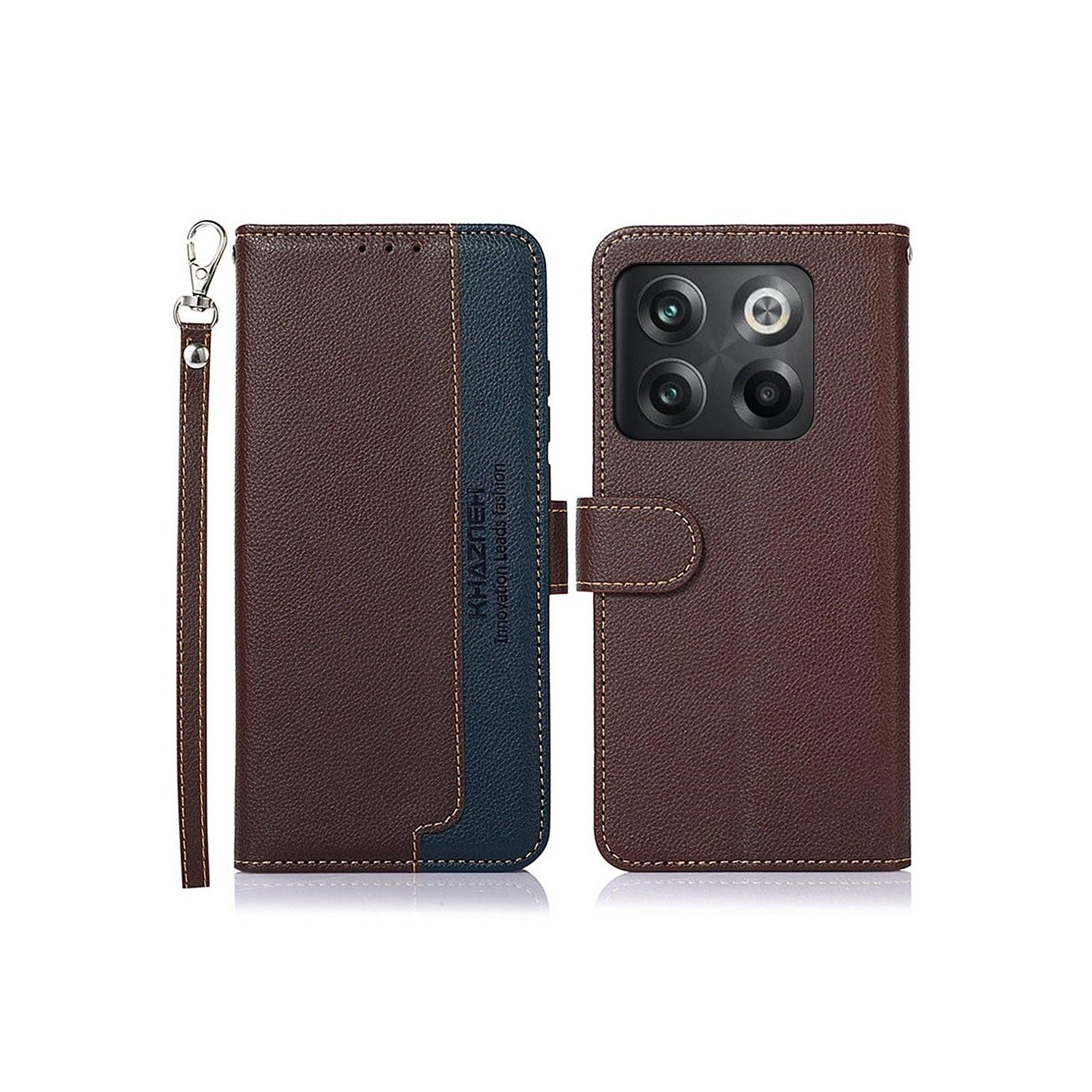 KHAZNEH OnePlus 10T/Ace Pro Lommebok - deksel - Brun/Blå