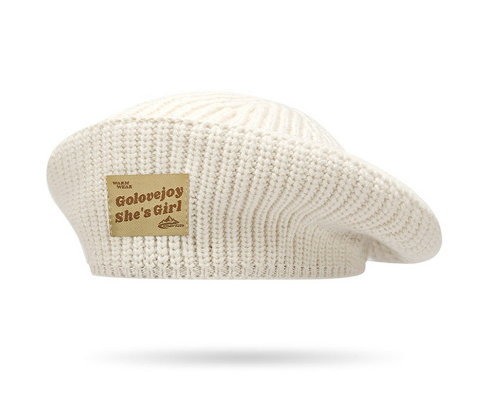GOLOVEJOY Bomull Stickad Vinter varm mössa Elastisk stickad basker keps - Beige