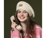GOLOVEJOY Bomull Stickad Vinter varm mössa Elastisk stickad basker keps - Beige