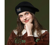 GOLOVEJOY Bomull Stickad Vinter varm mössa Elastisk stickad basker keps - Svart