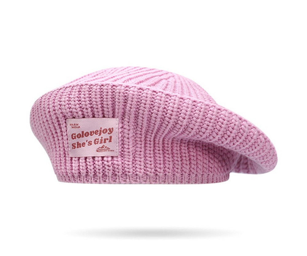 GOLOVEJOY Bomull Stickad Vinter varm mössa Elastisk stickad basker keps - Rosa
