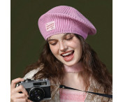 GOLOVEJOY Bomull Stickad Vinter varm mössa Elastisk stickad basker keps - Rosa