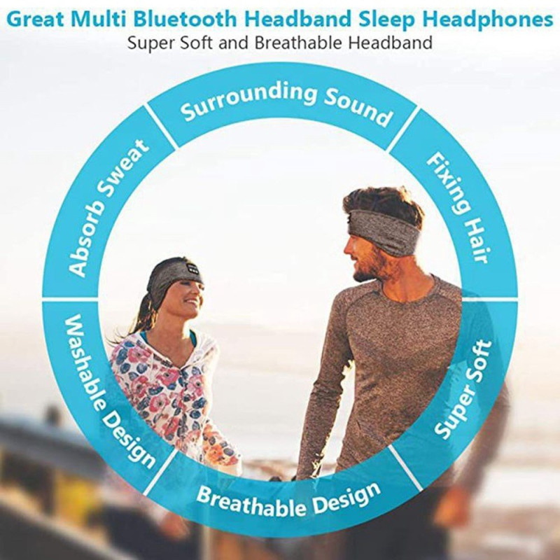 Bluetooth Sports Headband Sleep Headphones Music Eye Mask - Dark Grey
