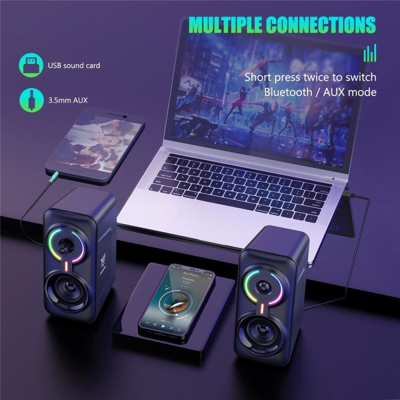 ONIKUMA USB Wired Speaker Computer Speaker 3D Stereo Sound RGB Lights