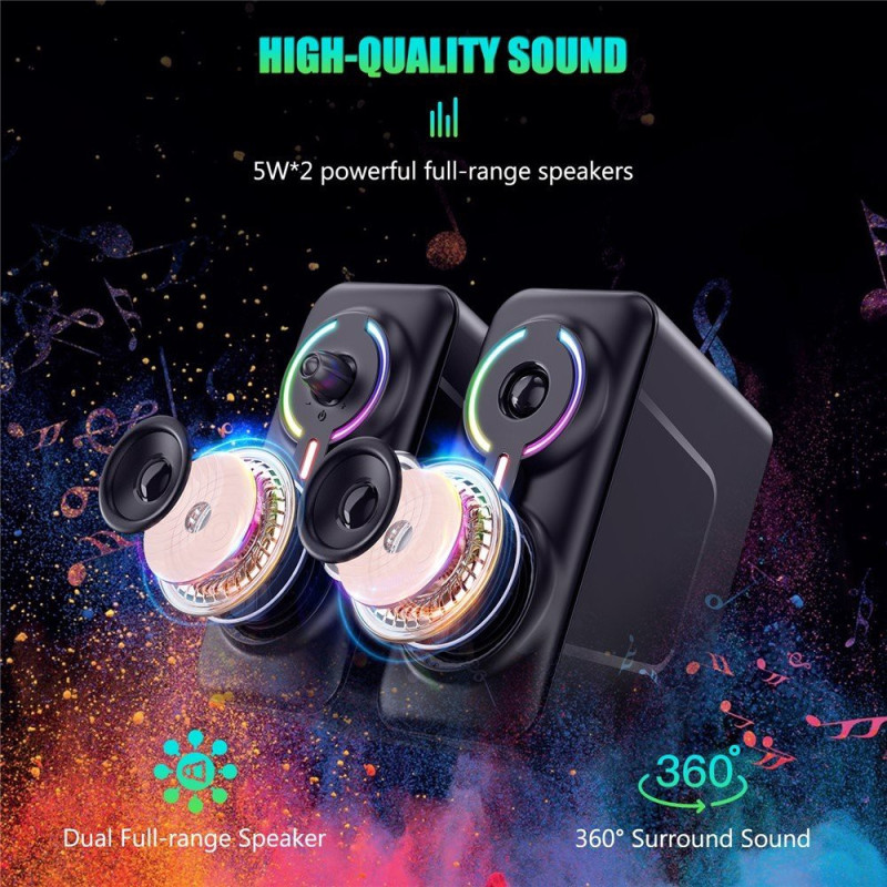 ONIKUMA USB Wired Speaker Computer Speaker 3D Stereo Sound RGB Lights
