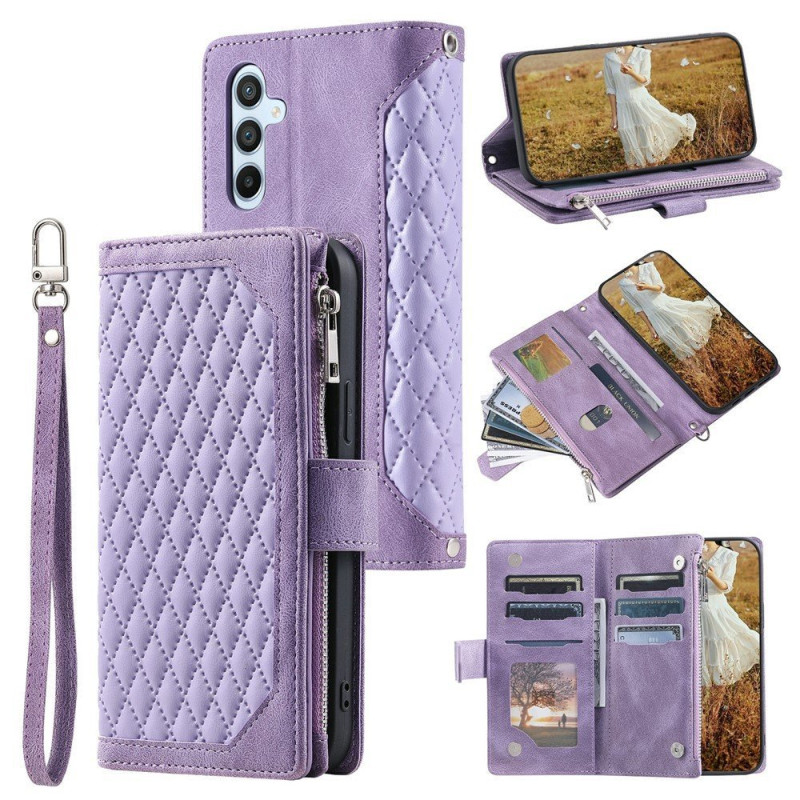 Til Samsung Galaxy S26 5G Lommebok-deksel med glidelås Rhombus Stitching Line Telefonveske