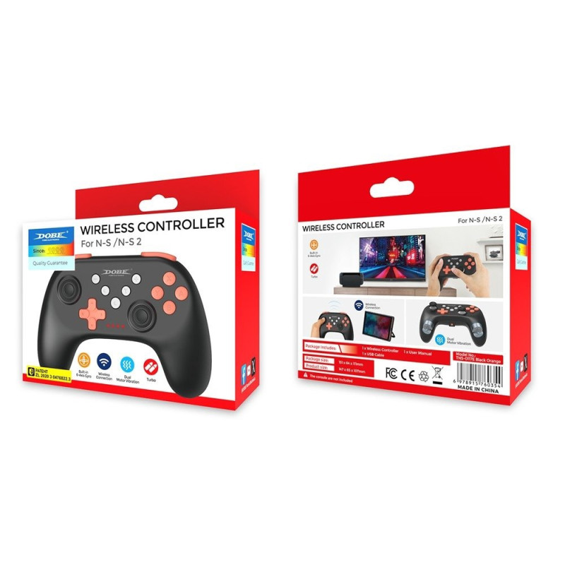 Trådløs Bluetooth-kontroller for Nintendo Switch 1+2+OLED Vibrasjon Svart/oransje