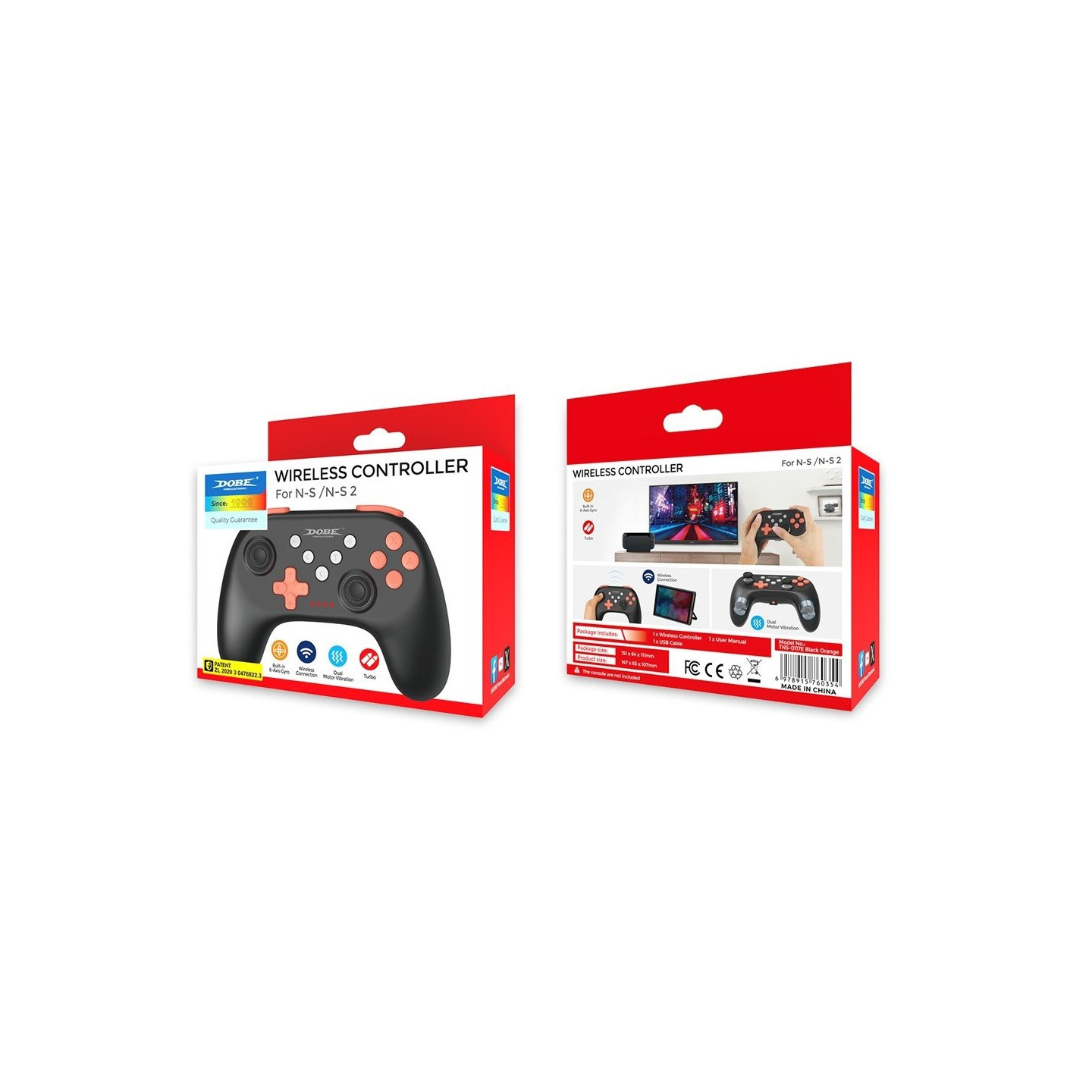 Trådløs Bluetooth-controller til Nintendo Switch 1+2+OLED Vibration Sort/orange