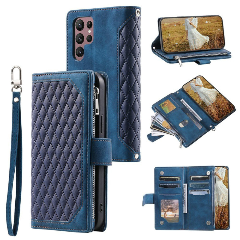 For Samsung Galaxy S26 Ultra 5G Zipper Wallet Case Rhombus Phone Cover