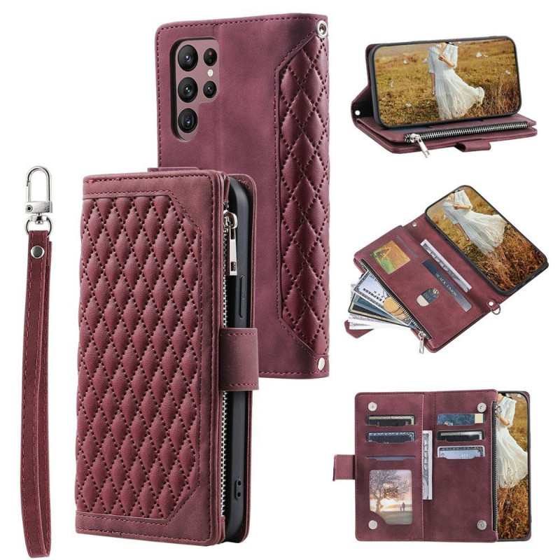 Samsung Galaxy S26 Ultra 5G Zipper Wallet Case Rhombus Stitching Line Puhelinsuojus