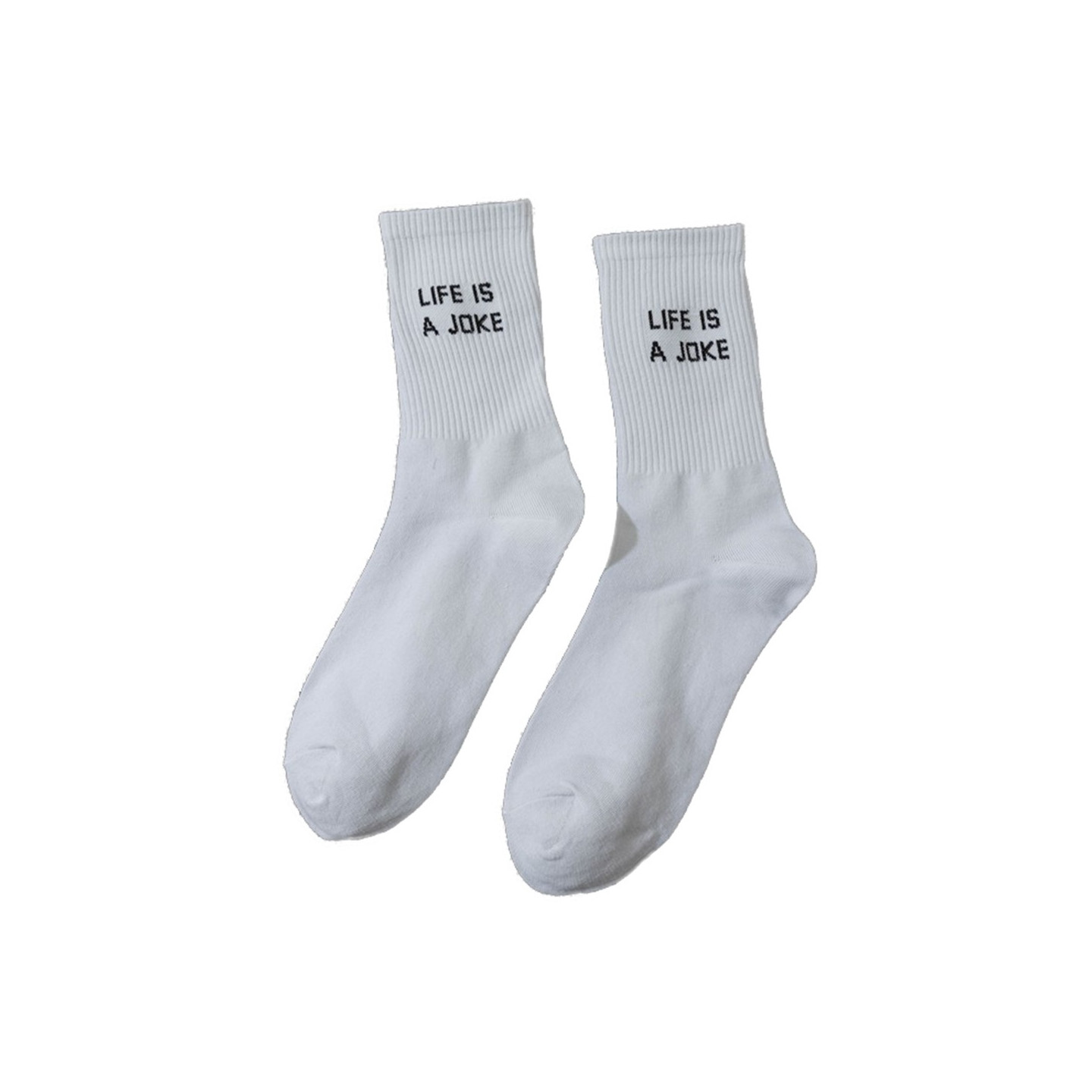 Funny Socks cotton White 1 pair streetstyle embroidery on the calf - LIFE IS A JOKE