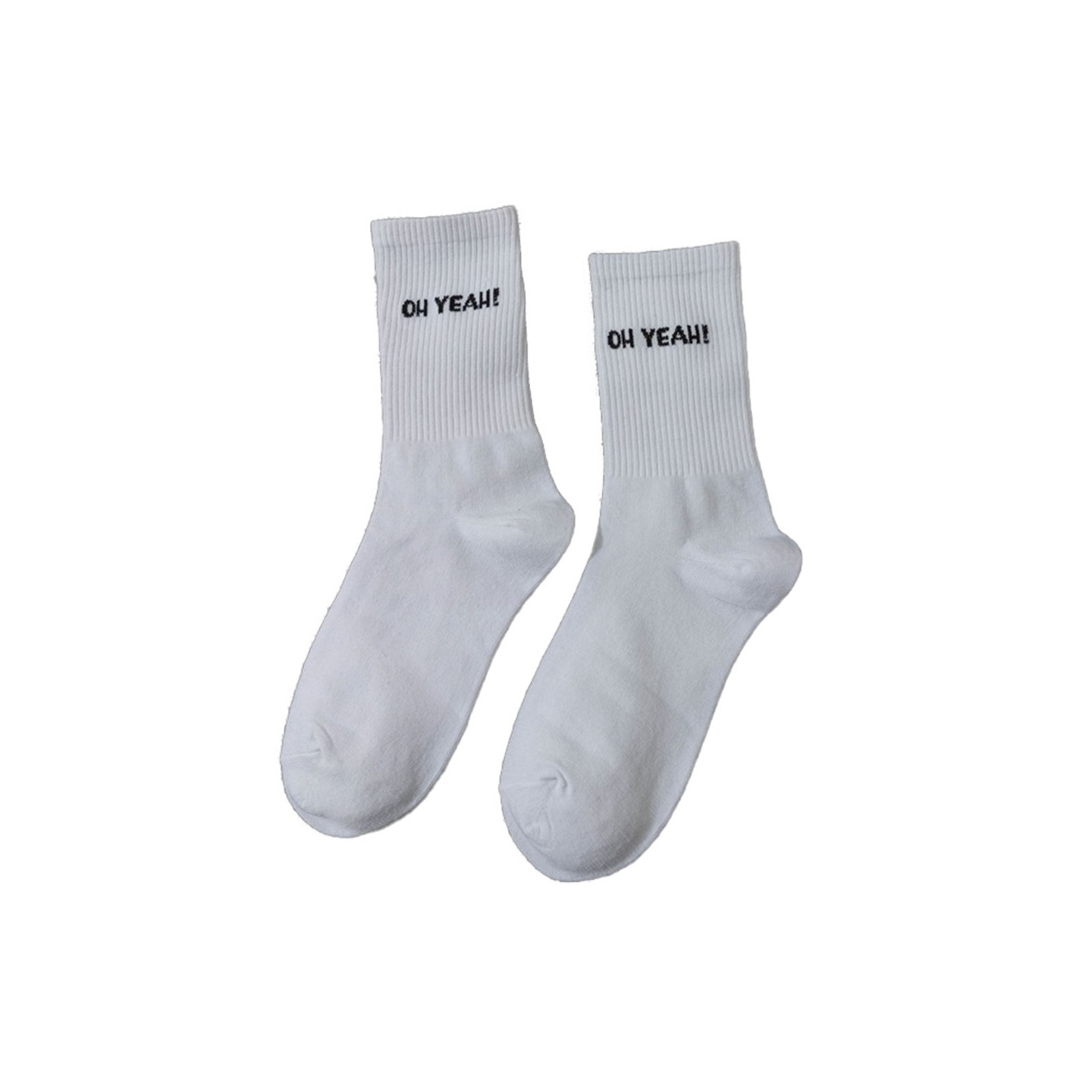 Funny Socks cotton White 1 pair streetstyle embroidery on the calf - OH YEAH