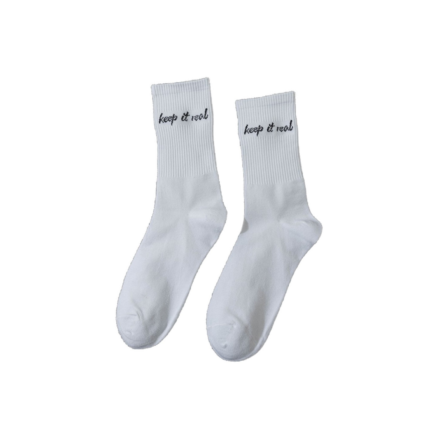 Funny Socks cotton White 1 pair streetstyle embroidery on the calf - Keep It Real