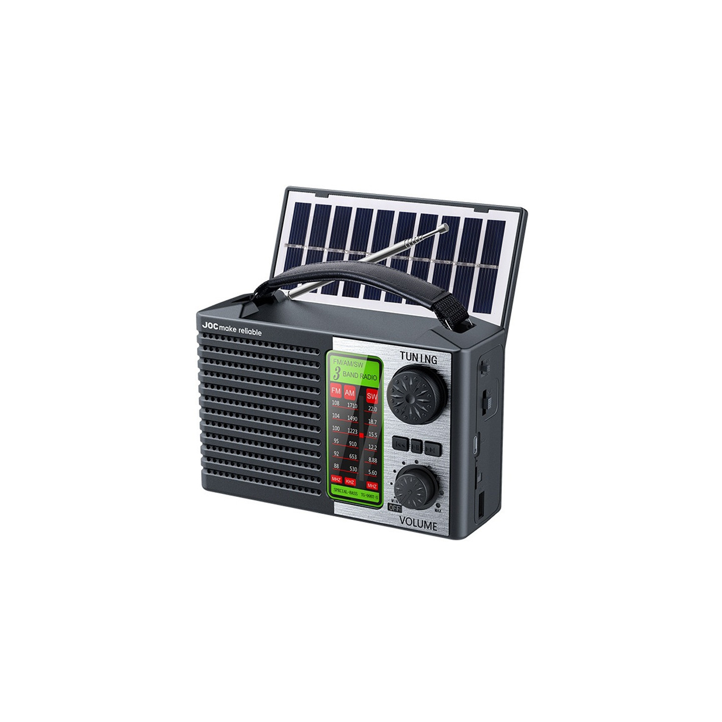 Radio soldrevet FM/AM/KV 3-bånds solcelledrevet radio Bluetooth-højttaler nødlys