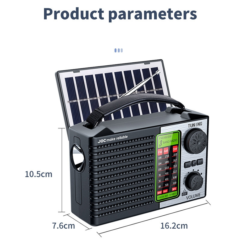 Aurinkokäyttöinen FM/AM/KV 3-kaistainen aurinkoradio Bluetooth-kaiutin hätävalo