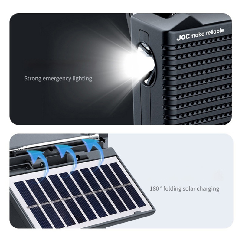 Radio soldrevet FM/AM/KV 3-bånds solcelledrevet radio Bluetooth-højttaler nødlys