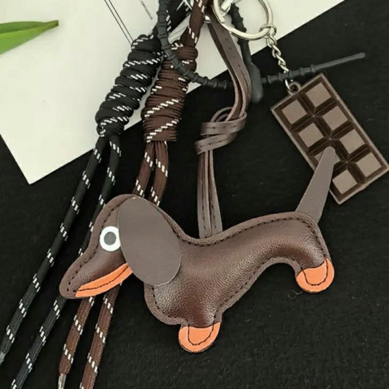 Gravhund nøglering chokolade charme rem PU taske charme til håndtaske
