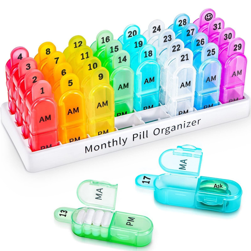 Pill Organizer 64 Compartments Monthly Medicine Box Tablets Pill Box