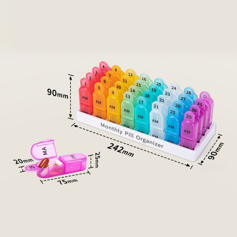 Pill Organizer 64 Compartments Monthly Medicine Box Tablets Pill Box