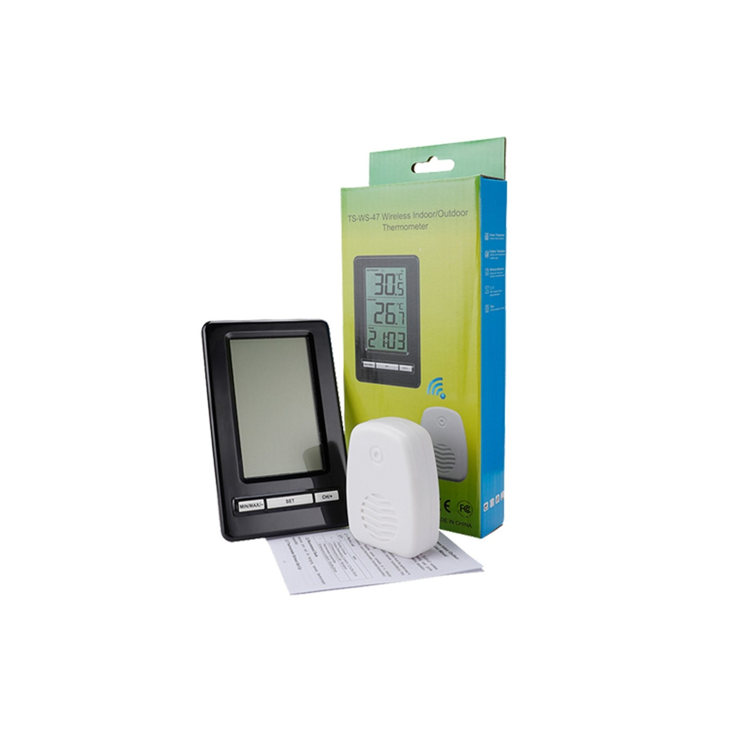 Wireless Indoor Outdoor Thermometer Clock Digital Temperature Humidity Monitor