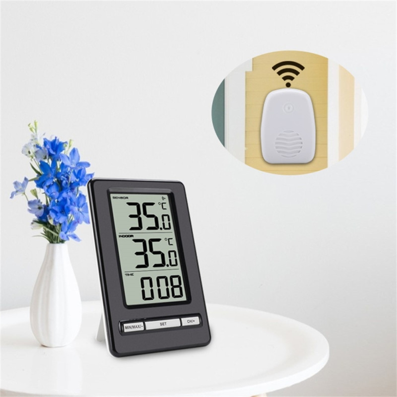 Wireless Indoor Outdoor Thermometer Clock Digital Temperature Humidity Monitor