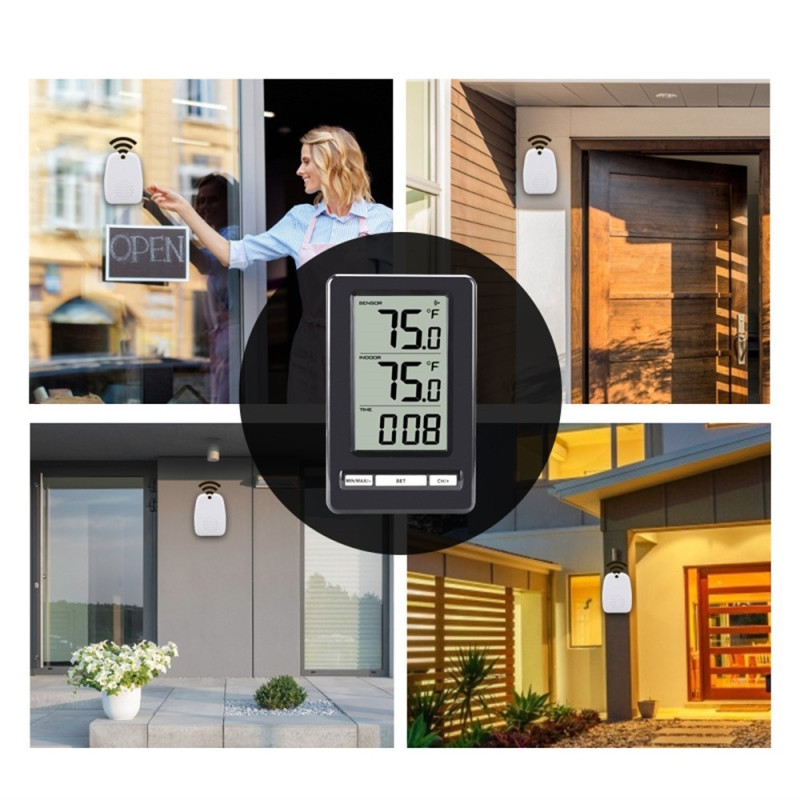 Wireless Indoor Outdoor Thermometer Clock Digital Temperature Humidity Monitor