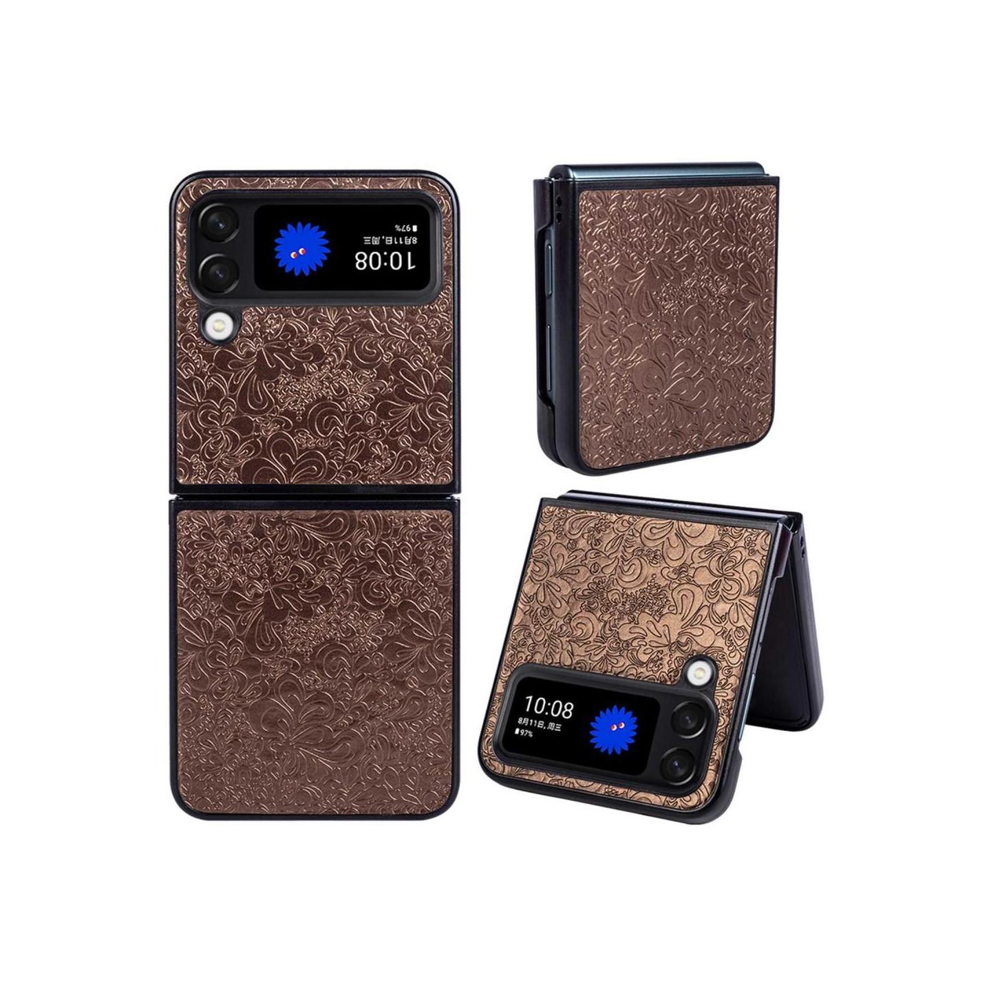 Samsung Galaxy Z Flip4 5G Floral Mønster Telefonveske - Brun