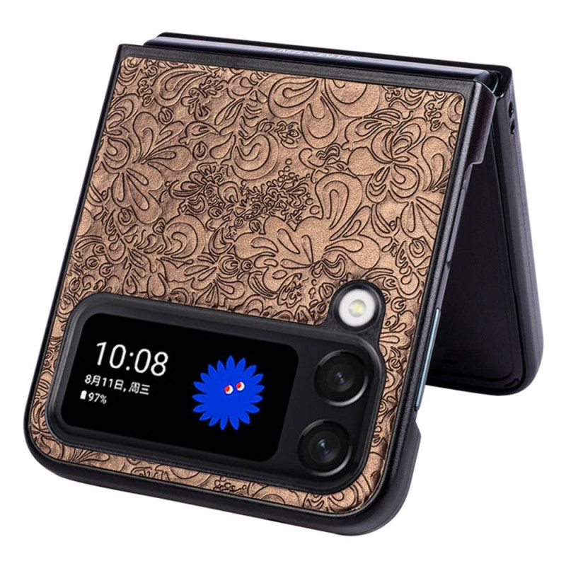 Samsung Galaxy Z Flip4 5G Flowers Pattern Phone Case Protective Cover - Brown