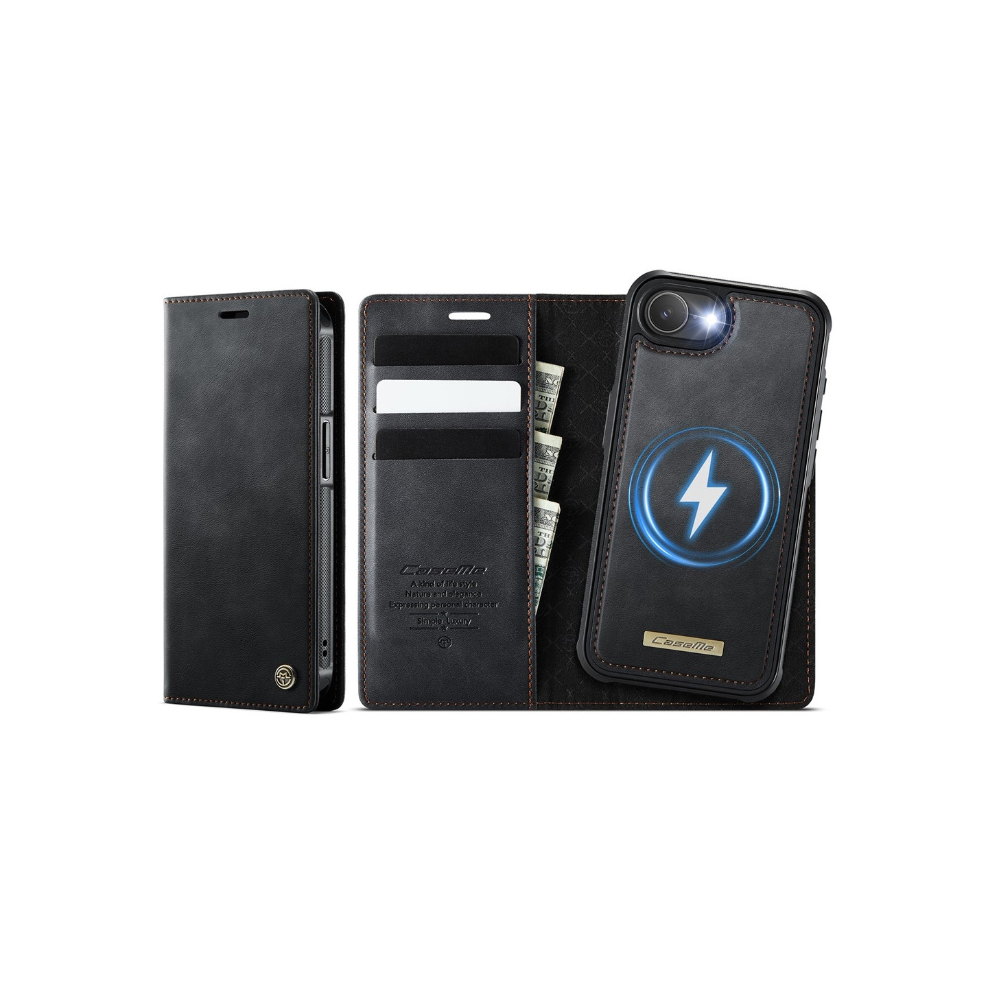 CASEME Til iPhone 17e / 16e  Pungcover Magnetisk Aftagelig RFID Beskyttelse - Sort