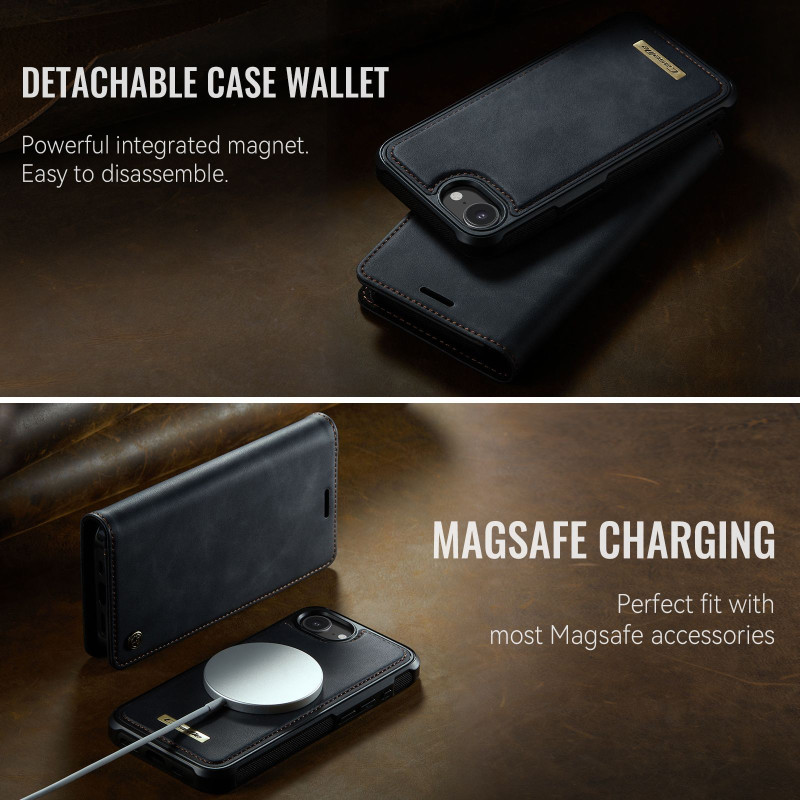 CASEME For iPhone 17e / 16e Wallet Case Magnetic Detachable RFID Blocking - Black