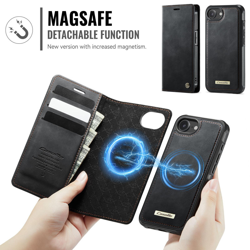CASEME For iPhone 17e / 16e Wallet Case Magnetic Detachable RFID Blocking - Black