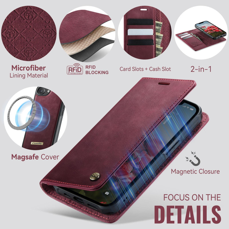 CASEME iPhone 17e / 16e Lompakkokotelo Magneettinen Irrotettava RFID Suojaus