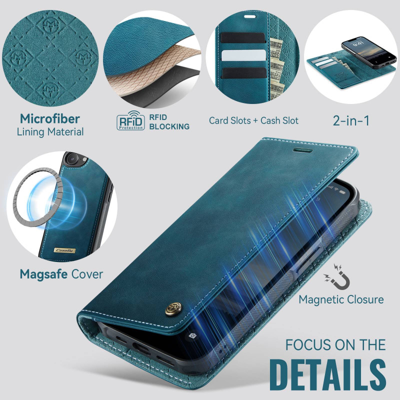 CASEME Til iPhone 17e / 16e  Lommebokdeksel Magnetisk Avtakbar RFID Beskyttelse