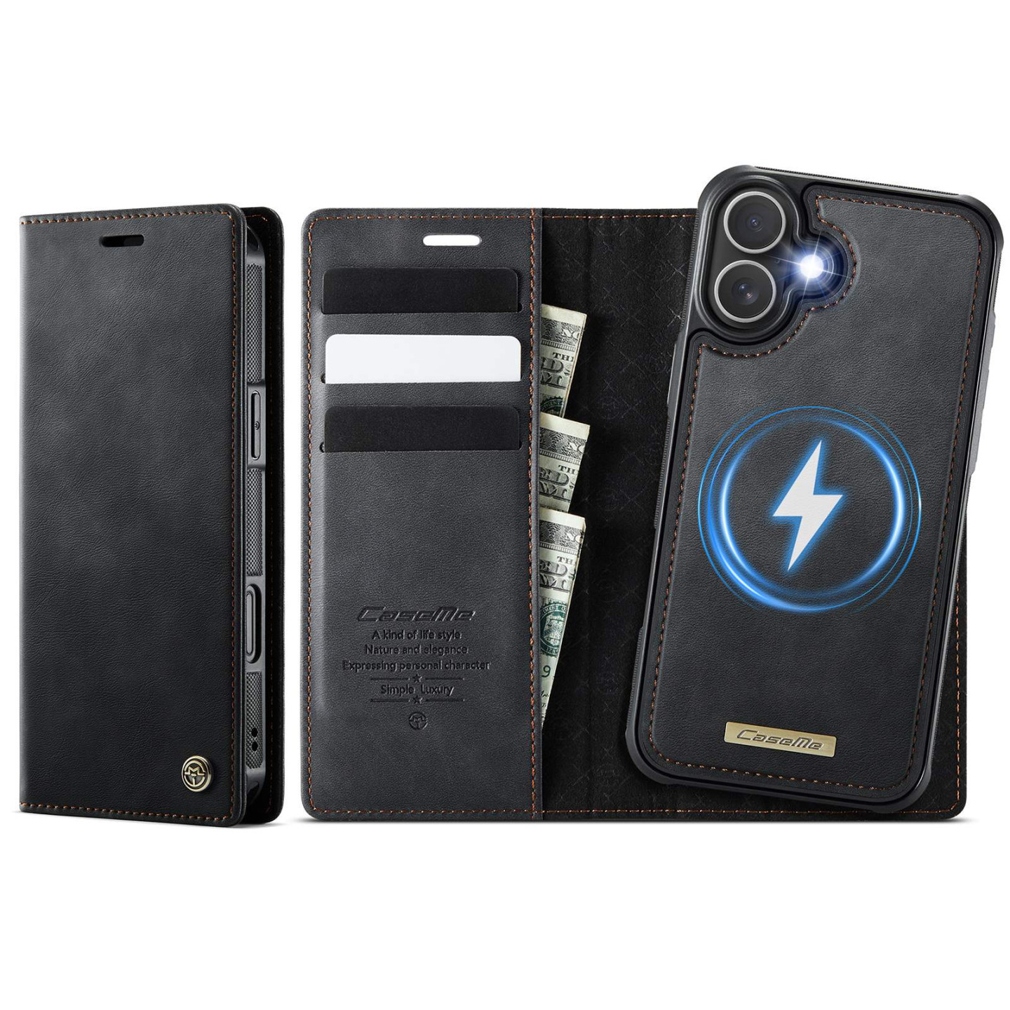 CASEME For iPhone 17 Wallet Case Magnetic Detachable RFID Blocking - Black