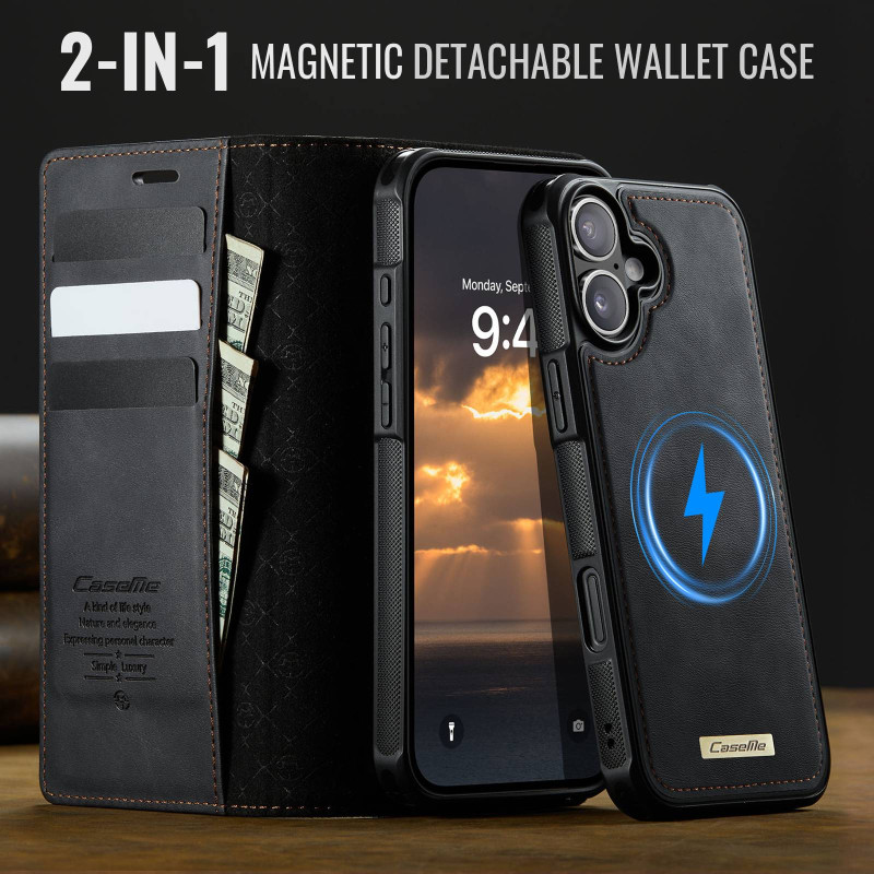 CASEME For iPhone 17 Wallet Case Magnetic Detachable RFID Blocking - Black