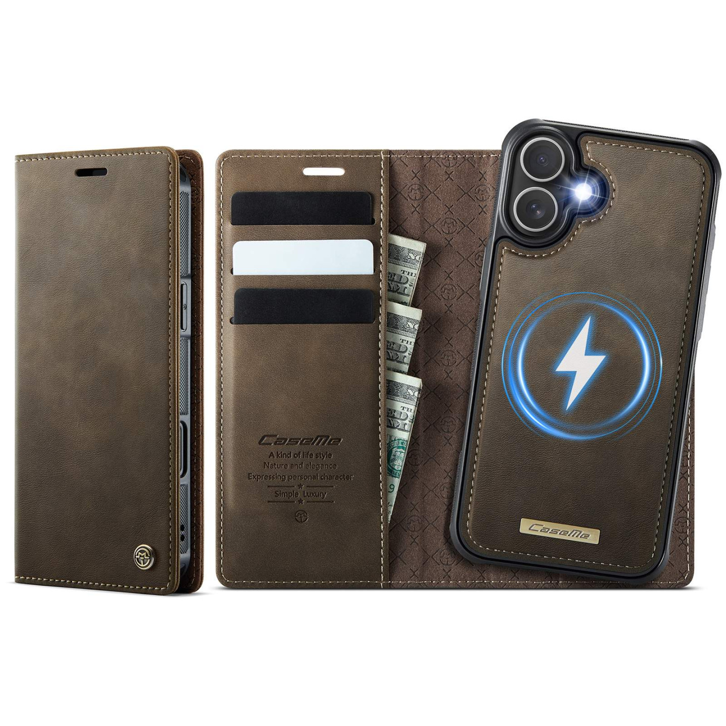 CASEME iPhone 17 Lompakkokotelo Magneettinen Irrotettava RFID Suojaus - Coffee