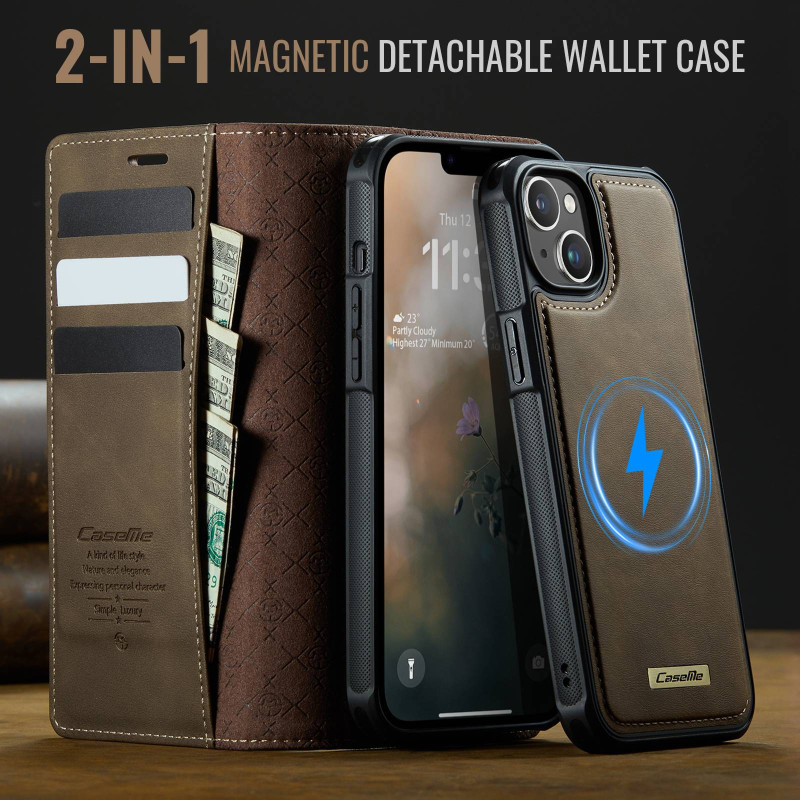 CASEME Til iPhone 17  Lommebokdeksel Magnetisk Avtakbar RFID Beskyttelse - Coffee