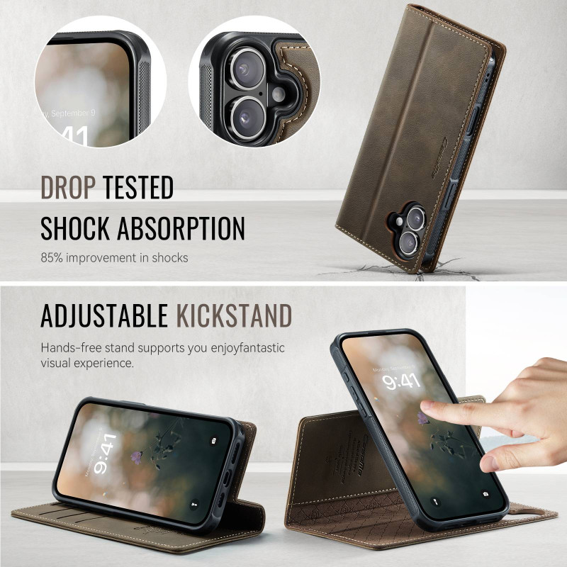 CASEME For iPhone 17 Wallet Case Magnetic Detachable RFID Blocking - Coffee