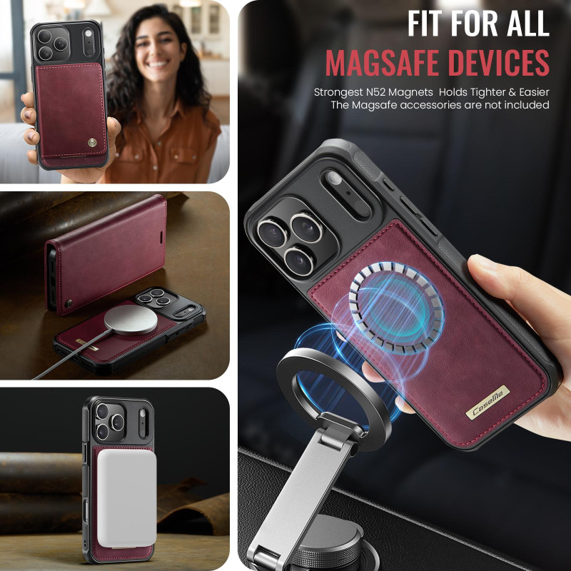 CASEME Til iPhone 17 Pro Lommebokdeksel Magnetisk Avtakbar RFID Beskyttelse 