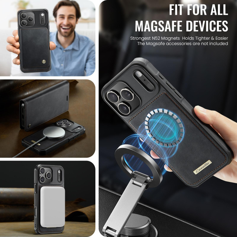 CASEME Til iPhone 17 Pro Max Pungcover Magnetisk Aftagelig RFID Beskyttelse - Sort