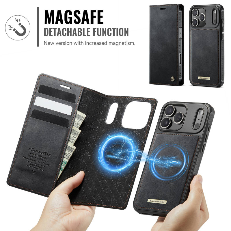 CASEME For iPhone 17 Pro Max Wallet Case Magnetic Detachable RFID Blocking - Black