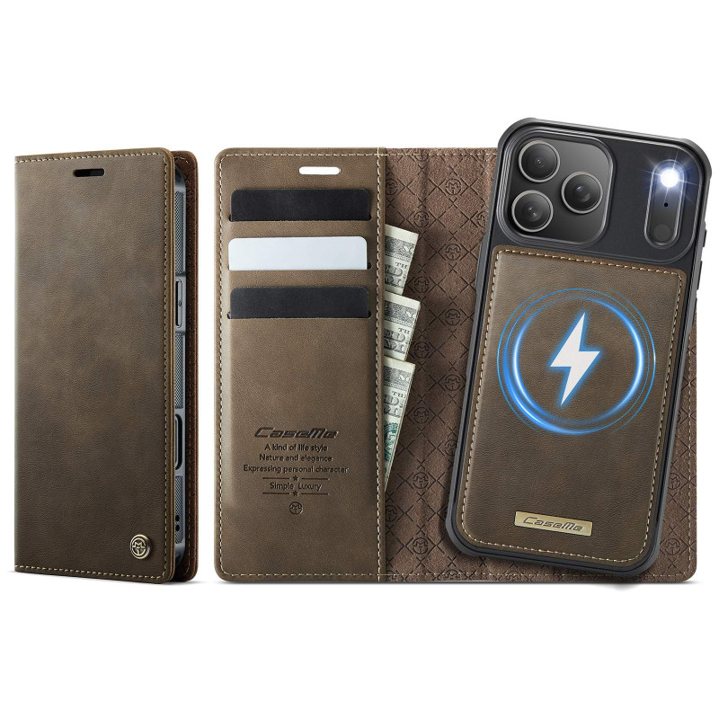 CASEME Til iPhone 17 Pro Max Lommebokdeksel Magnetisk Avtakbar RFID Beskyttelse - Coffee