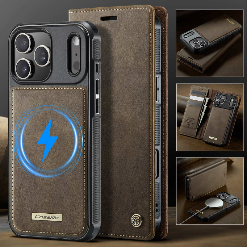CASEME For iPhone 17 Pro Max Wallet Case Magnetic Detachable RFID Blocking - Coffee