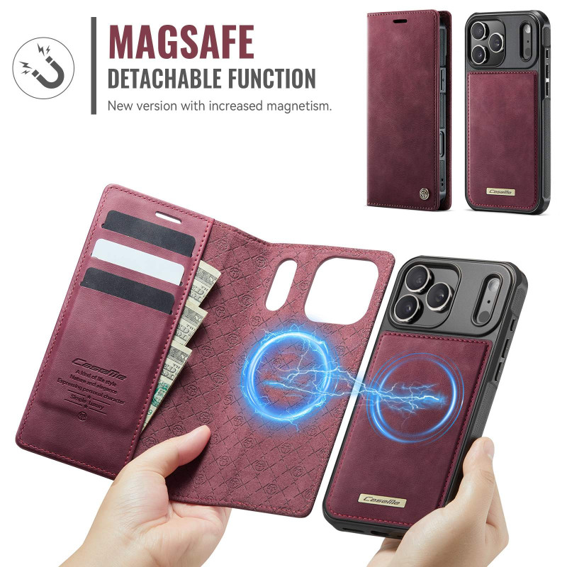 CASEME För iPhone 17 Pro Max Plånboksfodral Magnetisk Avtagbar RFID Skydd
