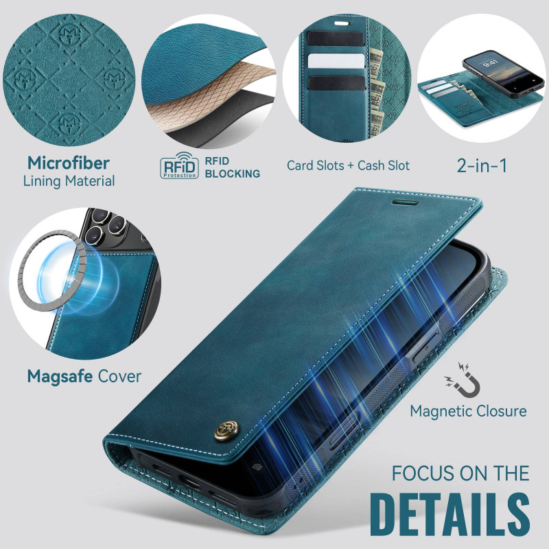 CASEME Til iPhone 17 Pro Max Pungcover Magnetisk Aftagelig RFID Beskyttelse 