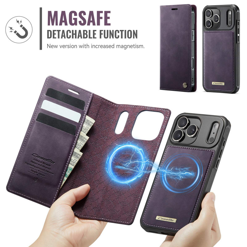 CASEME För iPhone 17 Pro Max Plånboksfodral Magnetisk Avtagbar RFID Skydd