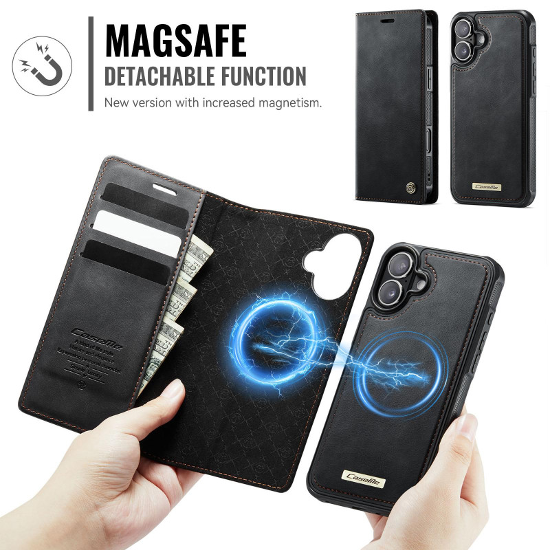 CASEME For iPhone 16 Wallet Case Magnetic Detachable RFID Blocking - Black