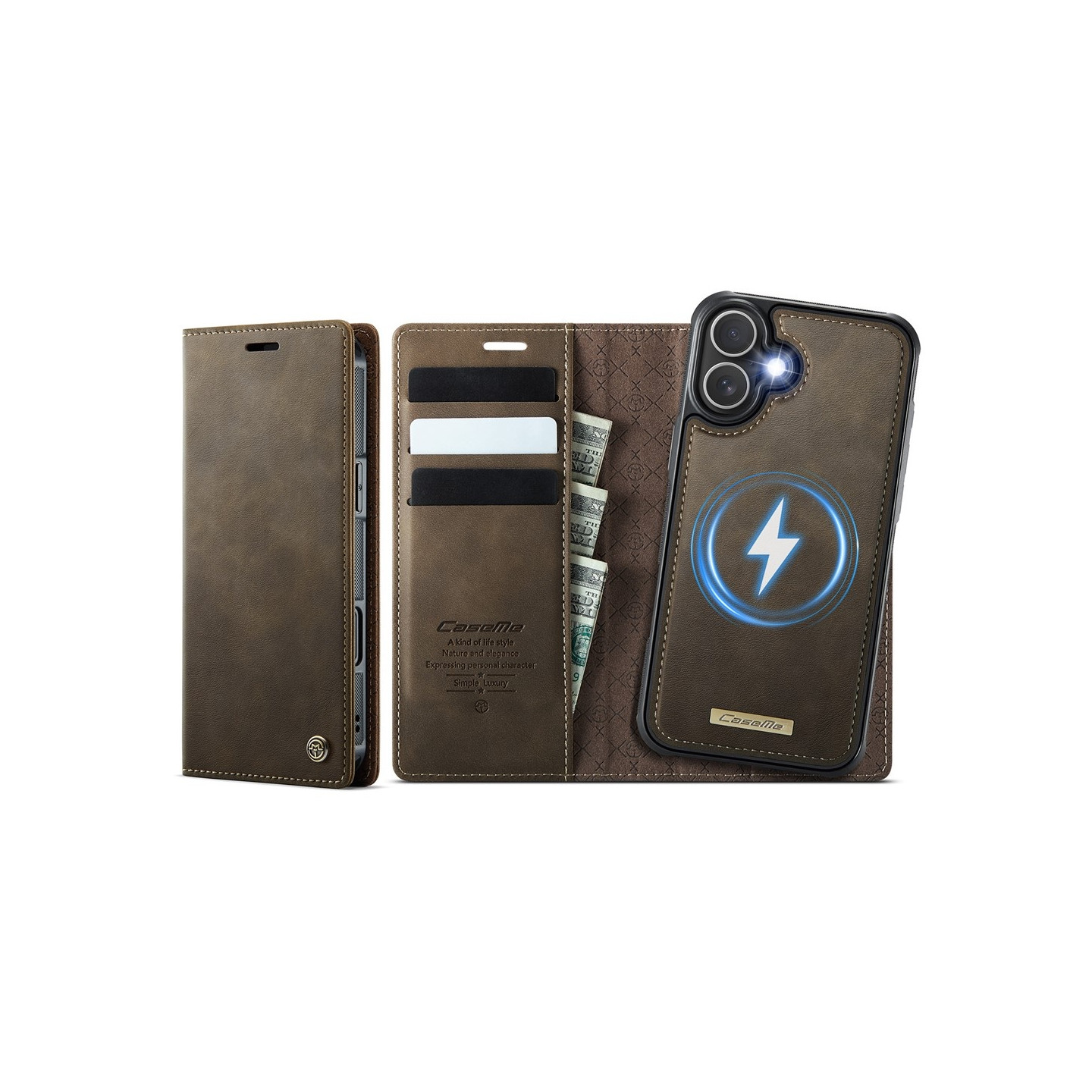 CASEME iPhone 16 Lompakkokotelo Magneettinen Irrotettava RFID Suojaus - Coffee