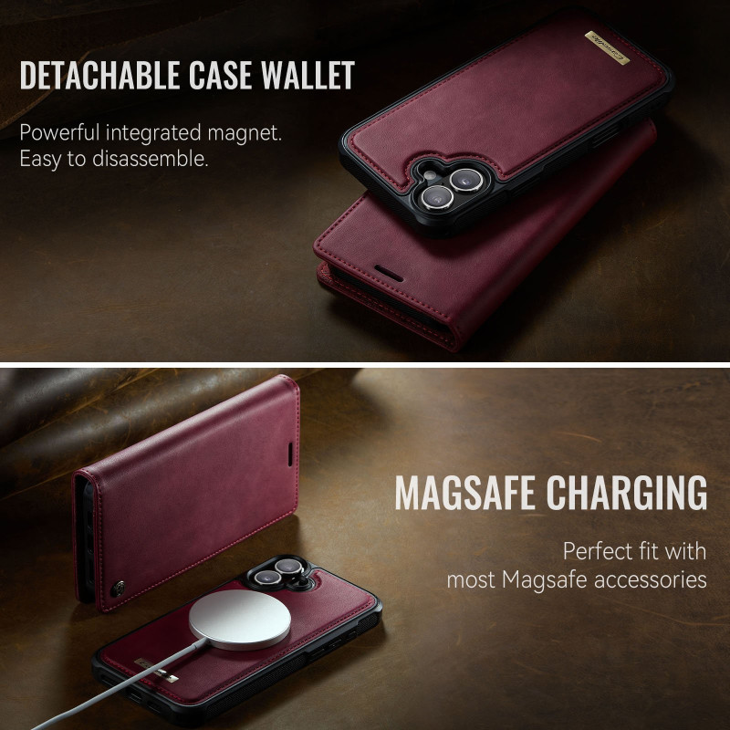 CASEME Til iPhone 16 Lommebokdeksel Magnetisk Avtakbar RFID Beskyttelse - Coffee