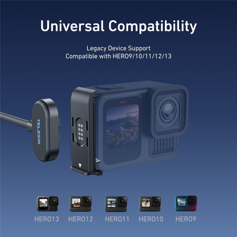 For GoPro Hero 13 12 11 10 9 Magnetisk lader Ladekabel Vanntett Hurtigutløser